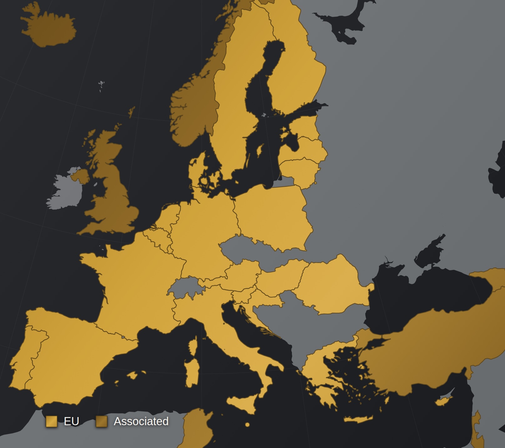 Map highlighting the GIA Institute footprint across EU member states and Horizon Europe associated countries